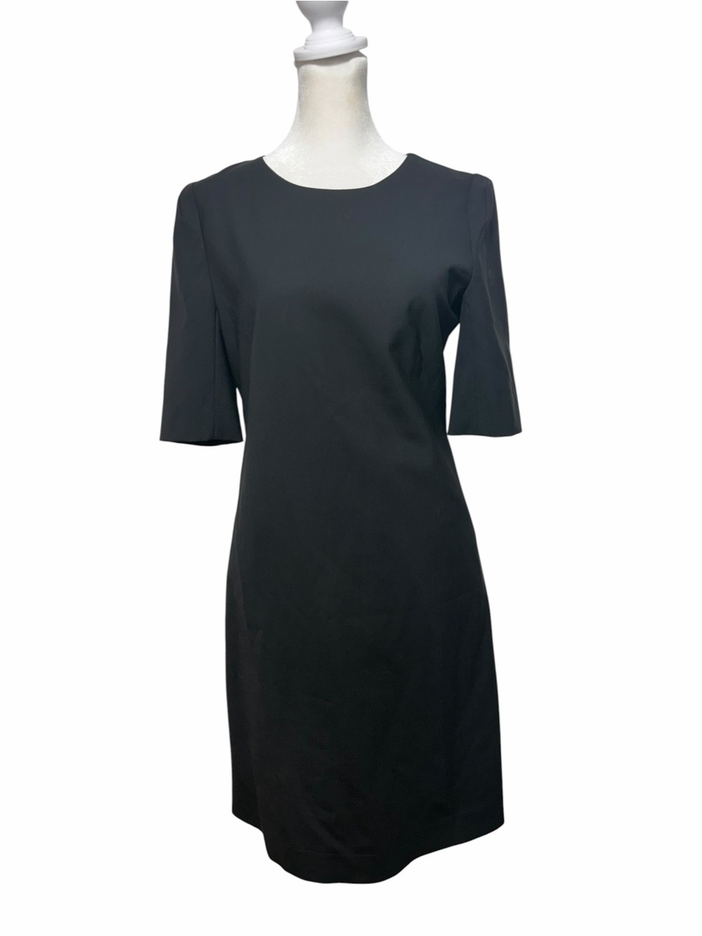 Theory Black Wool Sheath Dress Short Sleeve Back Zip Career Mini Size 8 USA